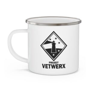 Project VetWerx Enamel Camping Mug — Vintage Lighthouse Outdoor Coffee Cup