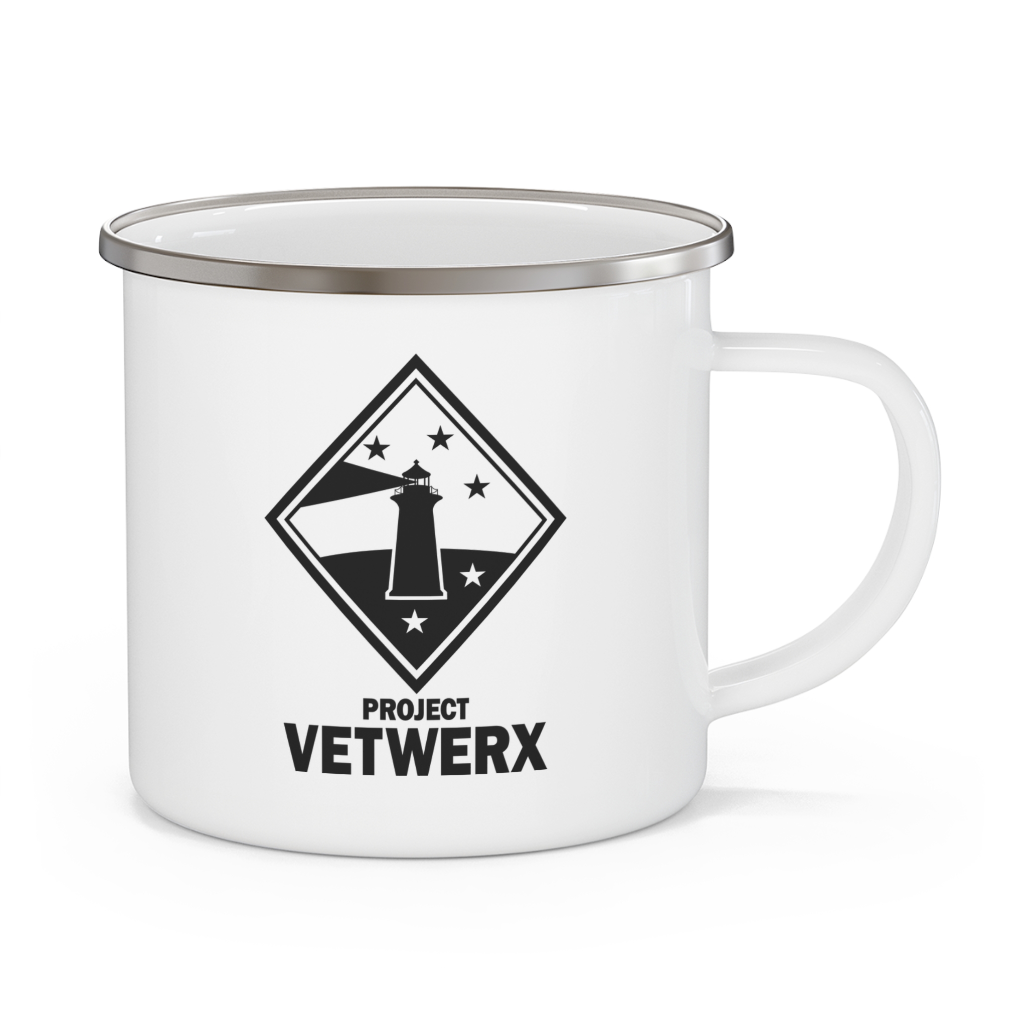 Project VetWerx Enamel Camping Mug — Vintage Lighthouse Outdoor Coffee Cup - Image 2