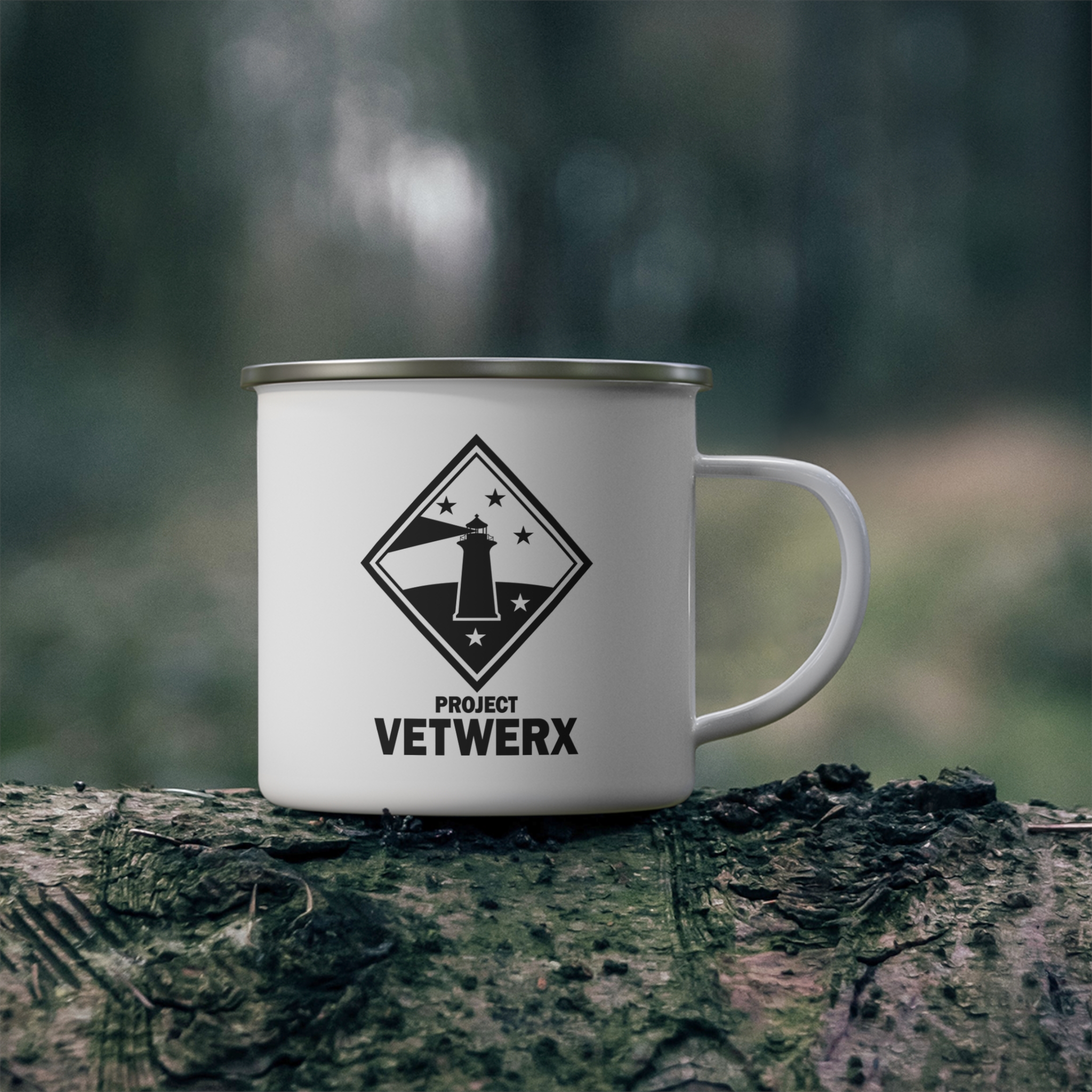 Project VetWerx Enamel Camping Mug — Vintage Lighthouse Outdoor Coffee Cup - Image 3